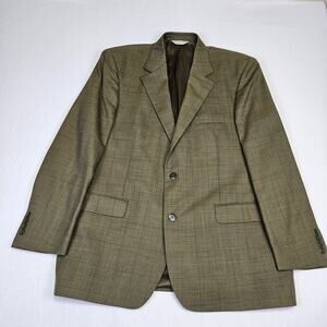 Pronto Uomo Men 44R Windowpane Sport Coat Zignone Merino Wool Green Blazer Italy